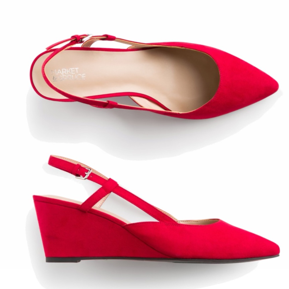 Market & Spruce red suede sling back wedges